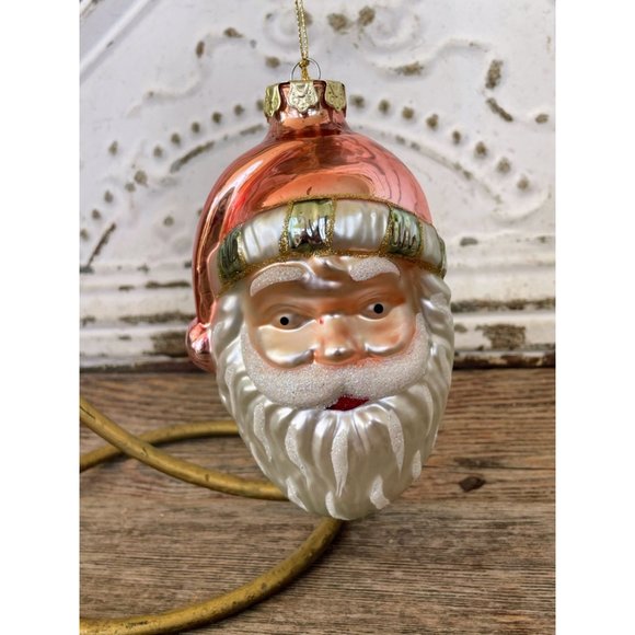 Vintage Blown Glass Santa Clause Face Christmas Ornament - Picture 1 of 9